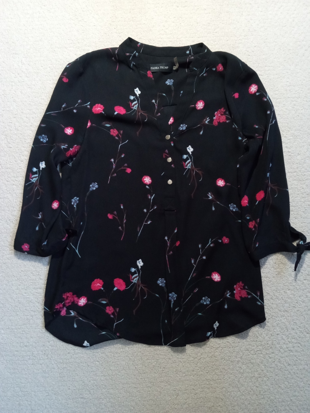 Ivanka Trump Black Floral Button-Front Women's Blouse